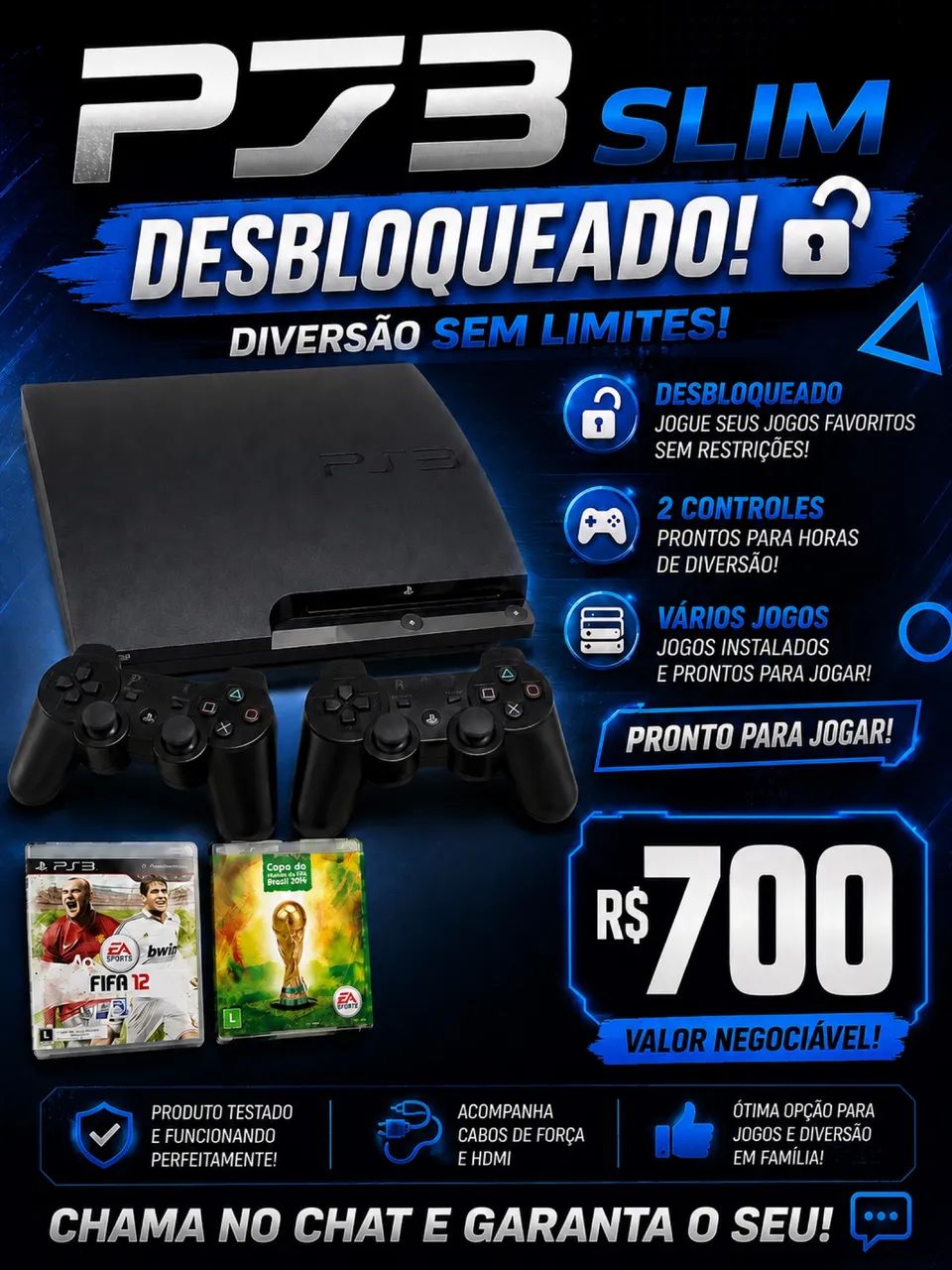 PS3 desbloqueado com vários jogos 2 controles e muito mais!!!