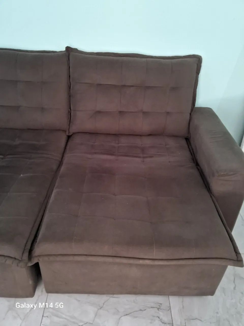 Sofá articulado, conservado, tecido  suede. - Foto 3
