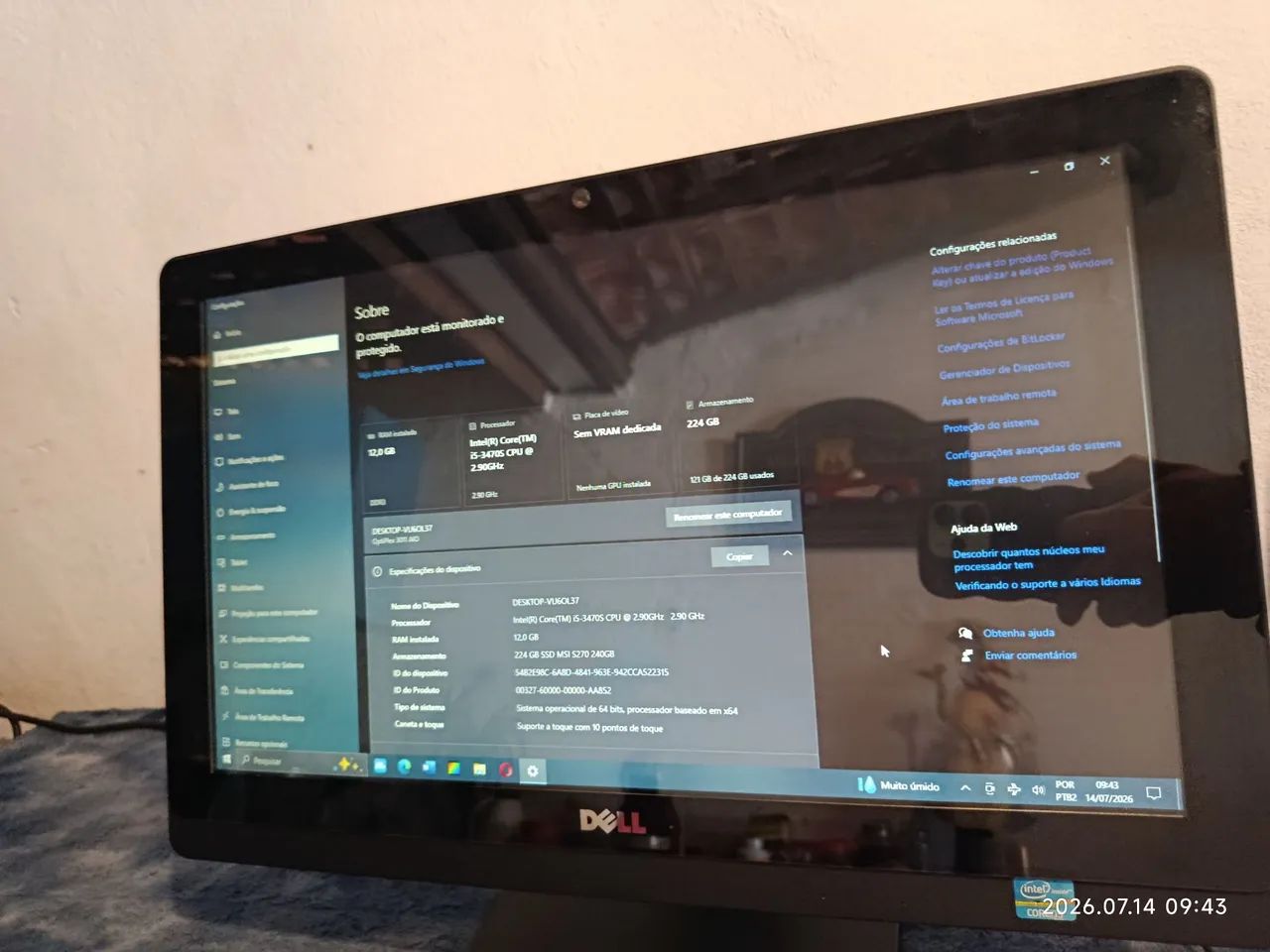 Dell All in One Touch 20" | Intel Core i5 | 12GB RAM | SSD 240GB | Único Dono - Foto 4