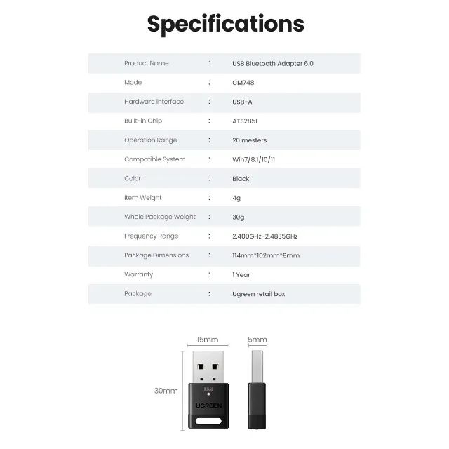 Adaptador Usb Bluetooth 6.0 Ugreen Pc Controle Ps5 Xbox Fone - Foto 5