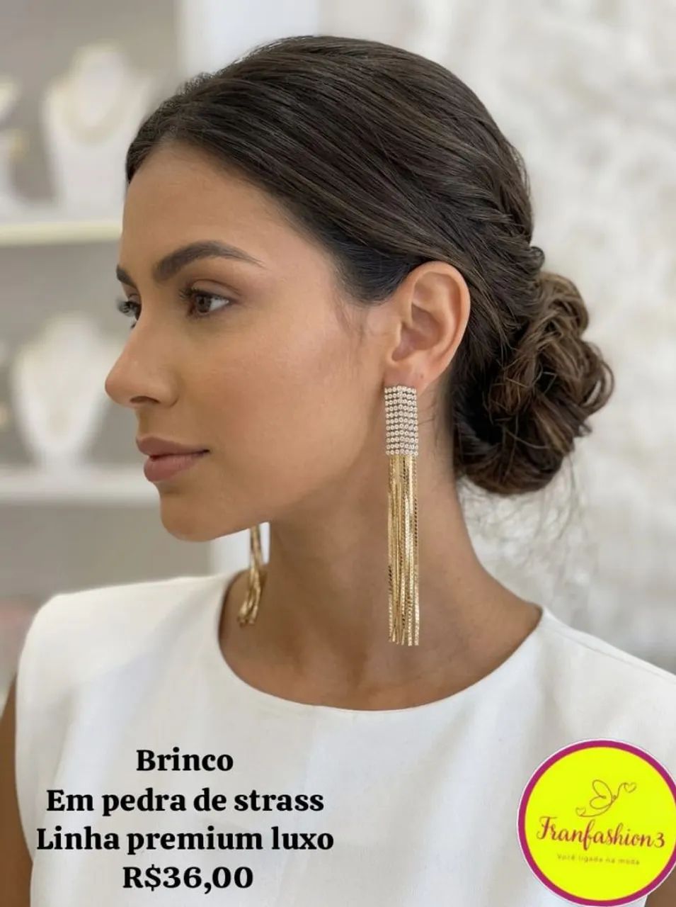 Brincos em Pedra de strass e linha luxo Premium - Foto 5