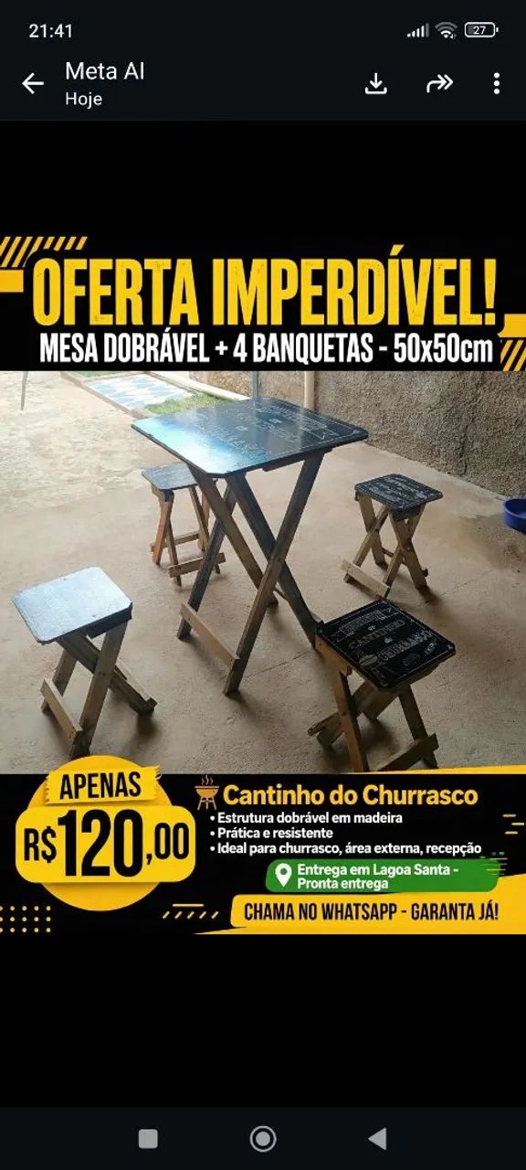 Mesa com 4 banquinhos 
