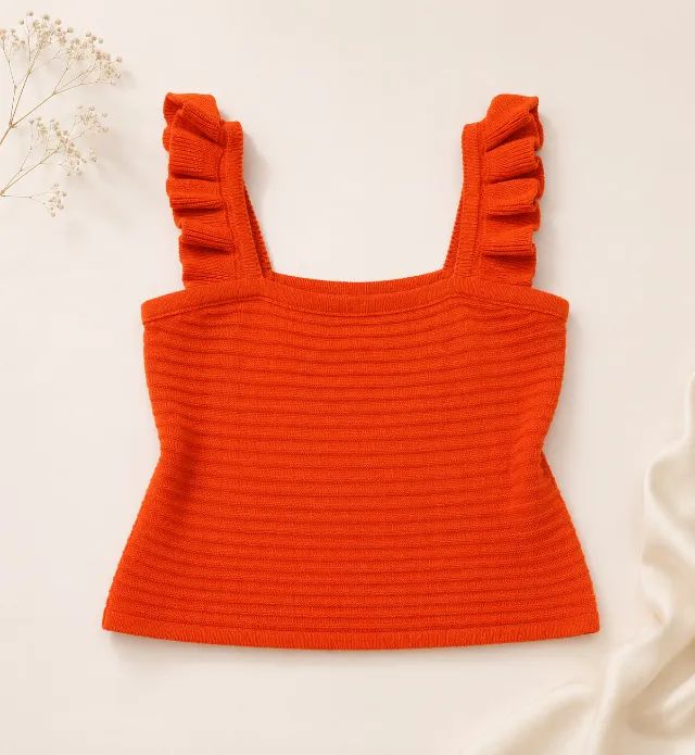 Blusa Tricô Laranja com Babados na Alça  - Foto 2