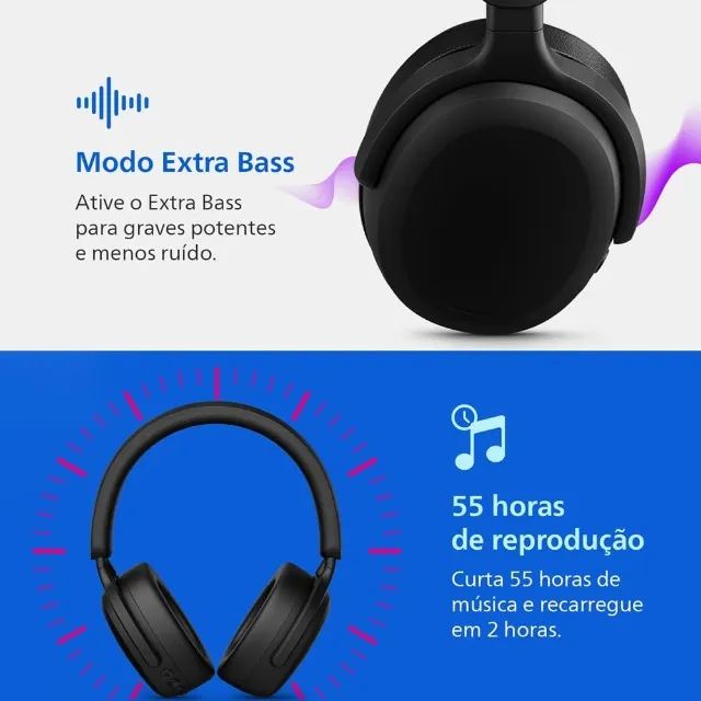 Headphone Bluetooth Philips TAH2300BK/00 Over-Ear - Até 55 Horas de Bateria - Foto 2