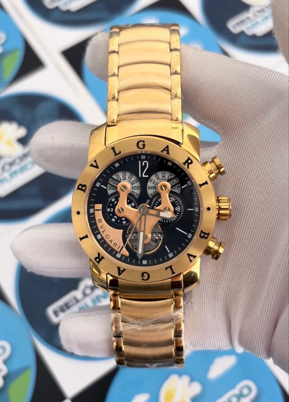 RELOGIO BV AUTOMÁTICO DOURADO E FUNDO PRETO - Foto 6