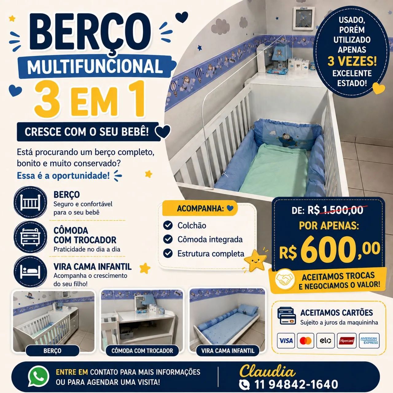 BERÇO MULTIFUNCIONAL 3 EM 1 ? UMA OPORTUNIDADE IMPERDÍVEL!