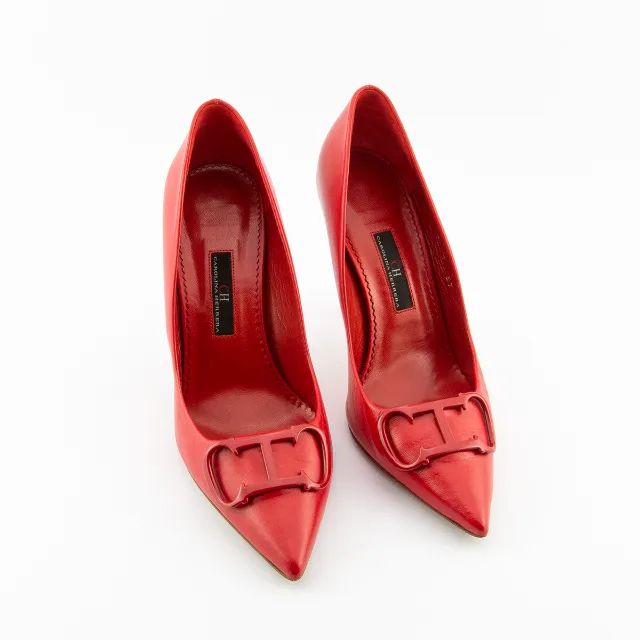 Scarpin Carolina Herrera Initials Insignia 100 Couro - Foto 3