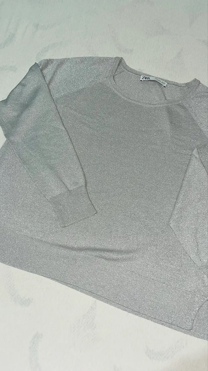 Blusa Zara Cinza Brilhosa Original | Sofisticada