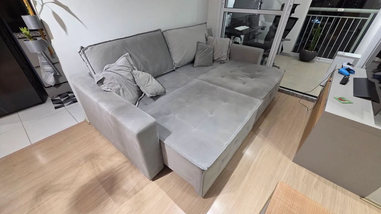 Sofá Cama Retrátil sem caixa 4 lugares cinza - Foto 3
