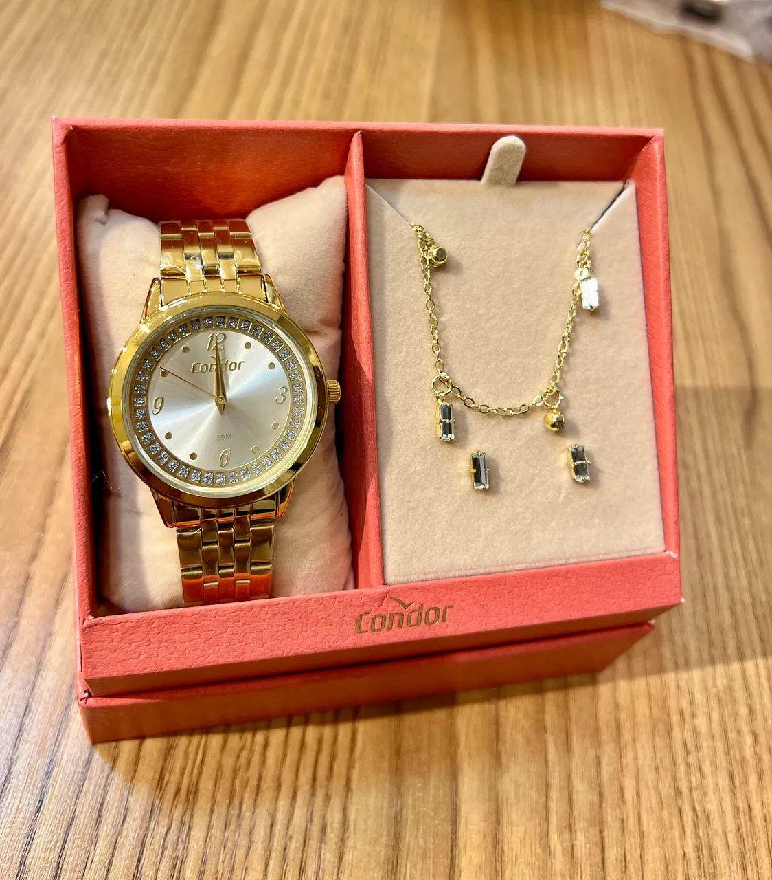 Kit Relógio Condor Feminino Dourado Elegante Presente - Foto 2