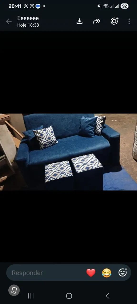 SOFA 2 LUGARES AZUL MARINHO + 2 PUFFS+ 4 ALMOFADAS A PRONTA ENTREGA 