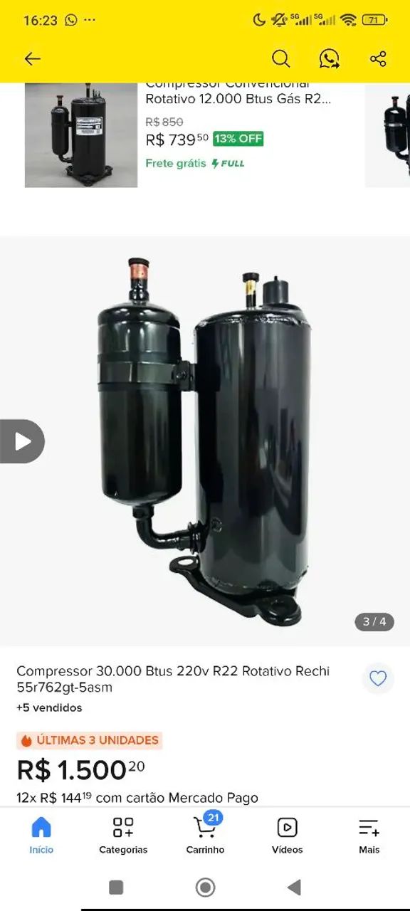 Compressor 30.000 BTUs novo 