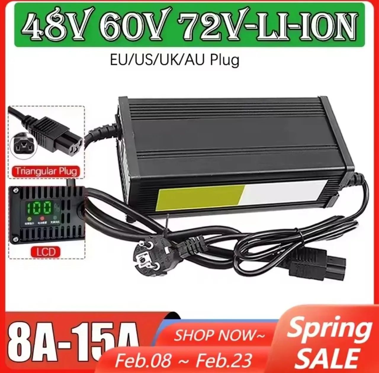 CARREGADOR MOTO ELETRICA LITIO 72V 15A - COM CABO DE SAIDA PARA WATTS 160S