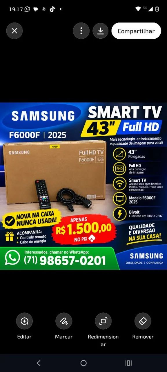 Vendo televisão Samsung Full HD TV  F6000F 43 polegadas na Caixa nunca Usada.