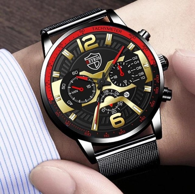 Relógio de moda,cinto malha aço masculino, inoxidável, faixa de QUARTZO preto - Foto 3