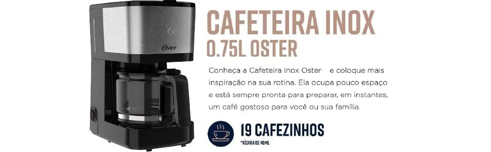Cafeteira Oster Inox Compacta OCAF300, c/ jarra de vidro 0,75L - 220V (NOVO) - Foto 3