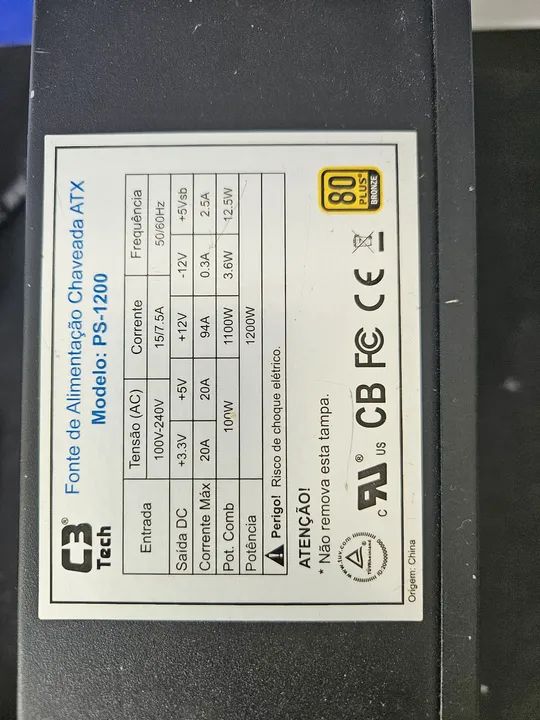 Fonte 1200W 80 plus bronze ( Com.Defeito )  - Foto 4