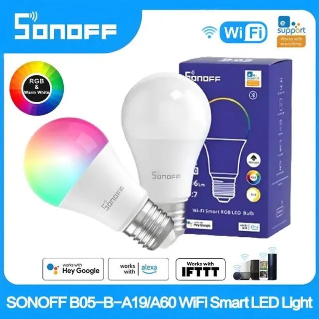 Lâmpada Sonoff RGB Wi-fi Inteligente, Compatível com Alexa