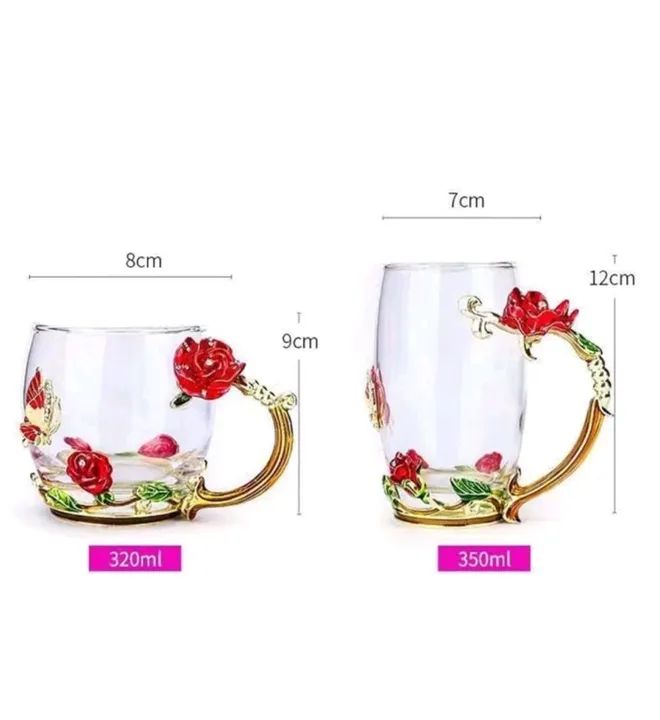Caneca de Vidro Decorada com Flores - 320ml e 350ml