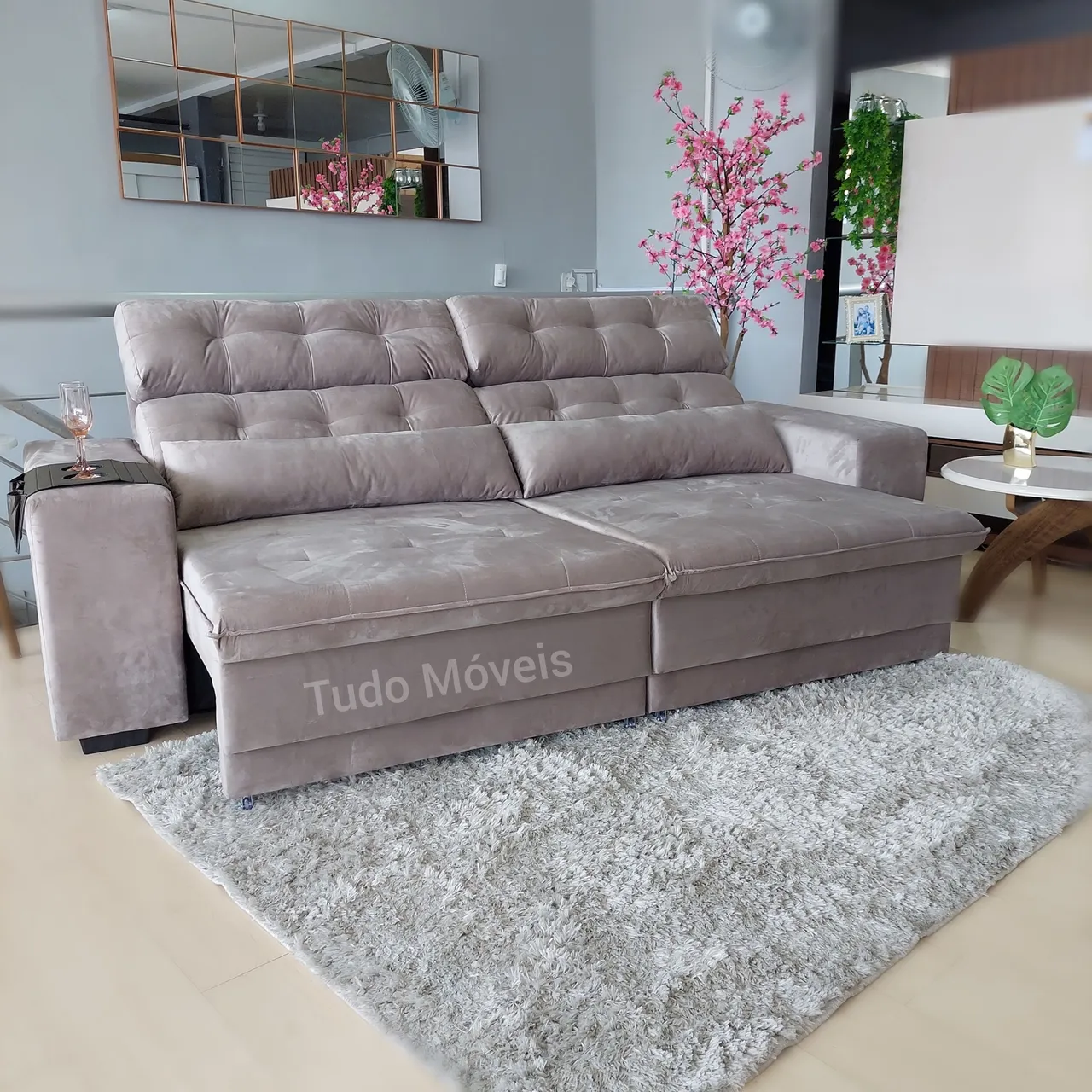 SOFÁ RETRÁTIL RECLINÁVEL COM MOLAS 2.50M