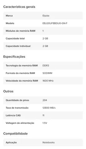 Memoria De Notebook 2gb Ddr3l - Foto 2