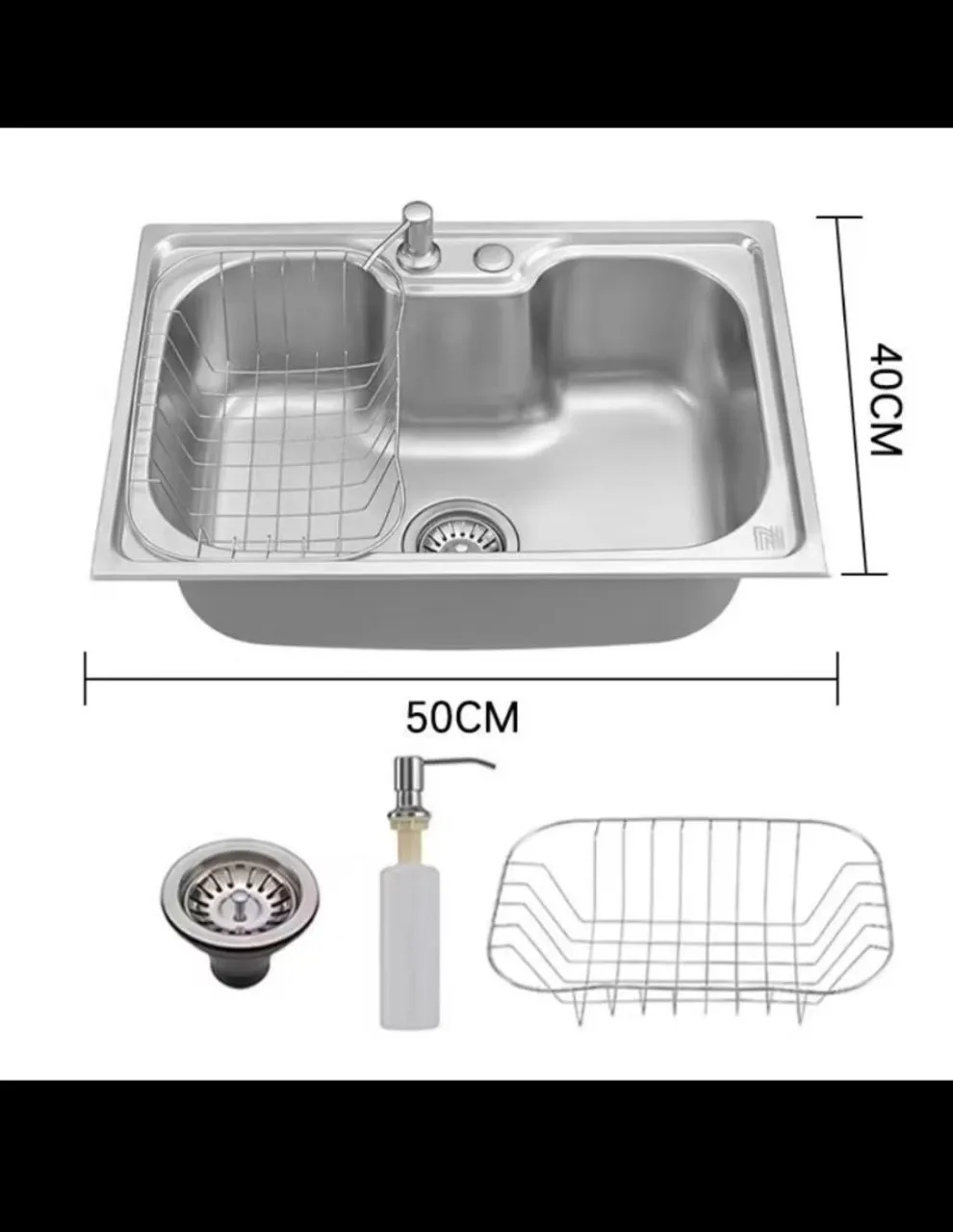 Pia de cozinha dupla em aço inox 50cm x 40cm