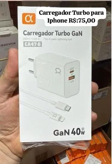 Carregador Turbo GaN 40W para iPhone - R$75,00