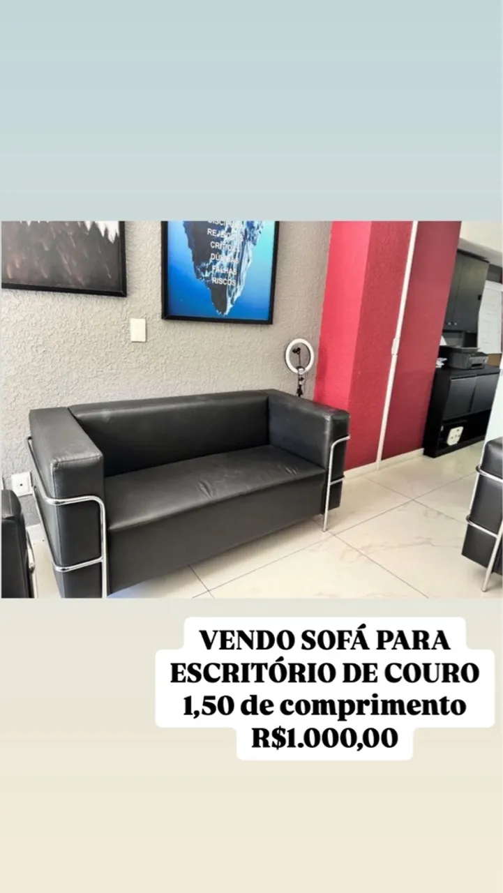 Sofá para escritório de couro 1,50m