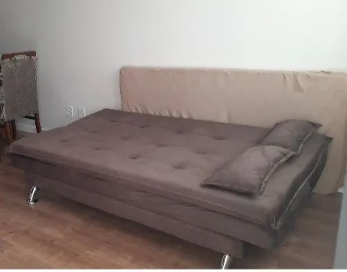 Sofá cama 1,92m encosto fixo e reclinável marrom - Foto 2