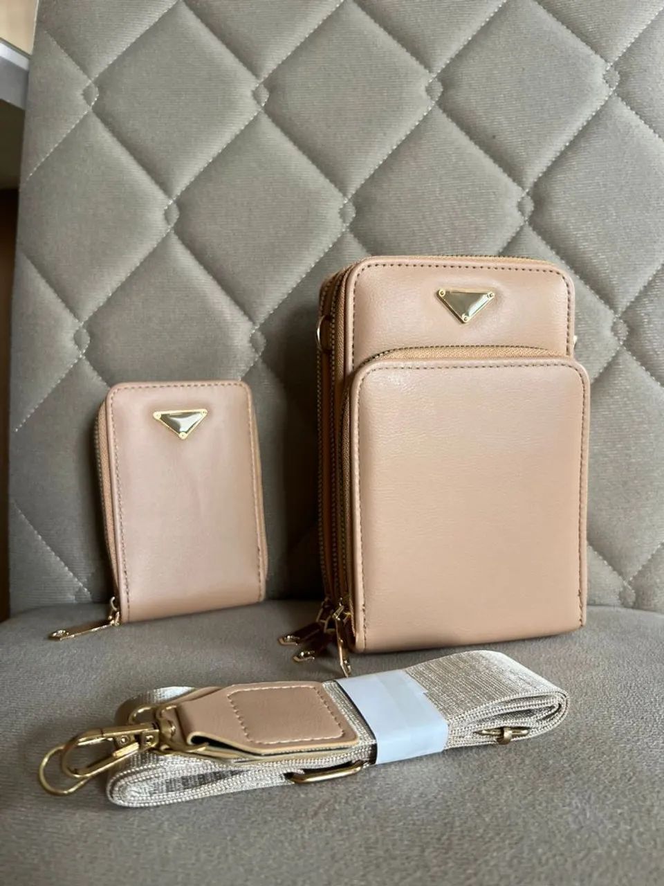 Bolsa de Ombro Bege - Kit com 3 Peças
