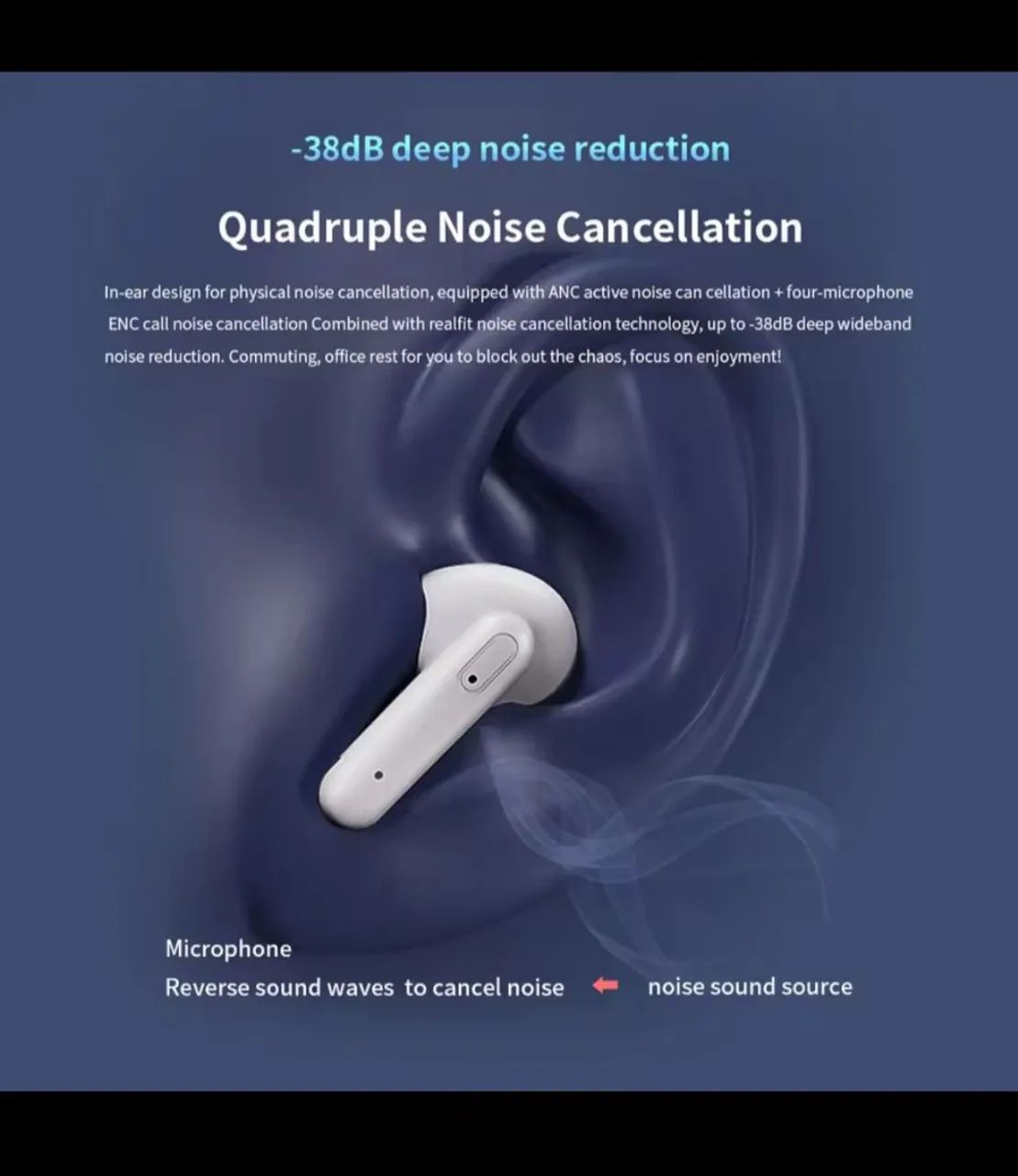 Realfit F3 - Fone de Ouvido Bluetooth com ANC - Foto 5