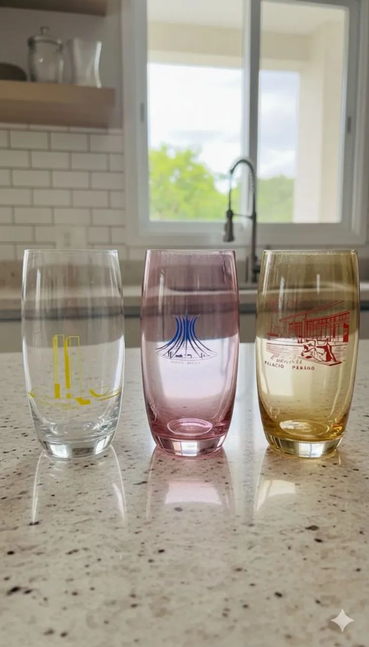 Trio de copos antigos de cristal marca cristais Hering 
