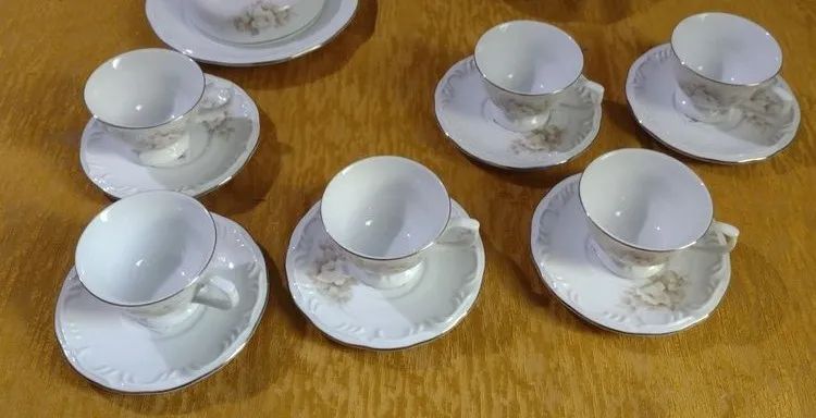 Porcelana Schmidt  com  filete de prata- Kit de xicaras e pires de café  com açucareiro - Foto 5