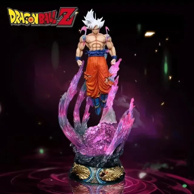 Goku Super Sayajim instinto superior cabelo branco DBZ super 24cm com base luminosa - Foto 5