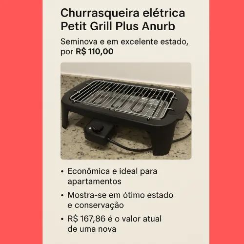 Churrasqueira Elétrica Petit Grill Plus 127v - Seminova | Econômica, Sem Fumaça - Foto 2