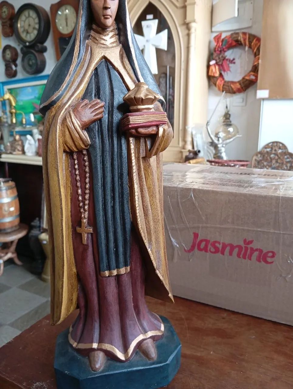 Imagem santa em madeira pintada a mão. - Foto 3