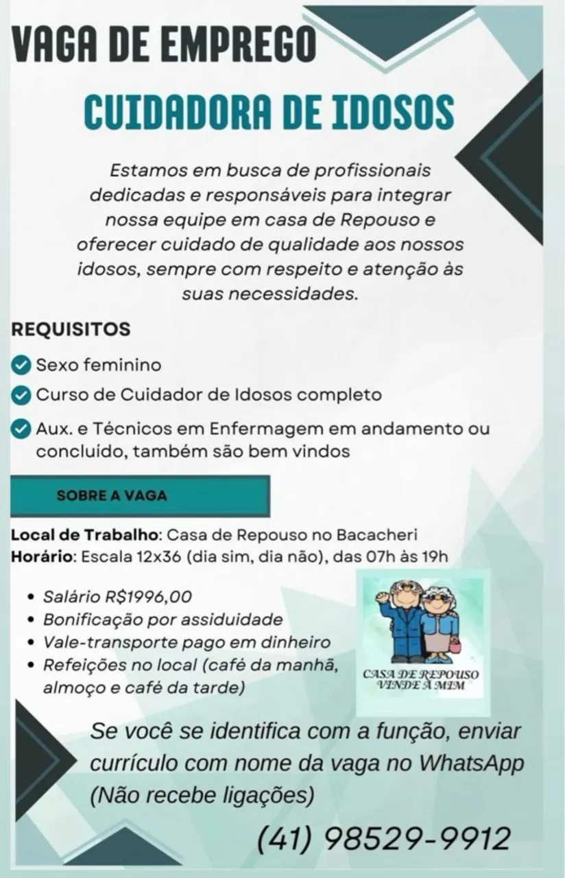 "vaga de cuidadora de idosos" - Vagas de emprego no Brasil