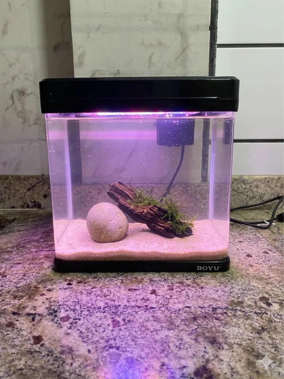 Aquário Nano BOYU Vidro Curvo - Completo e Decorado