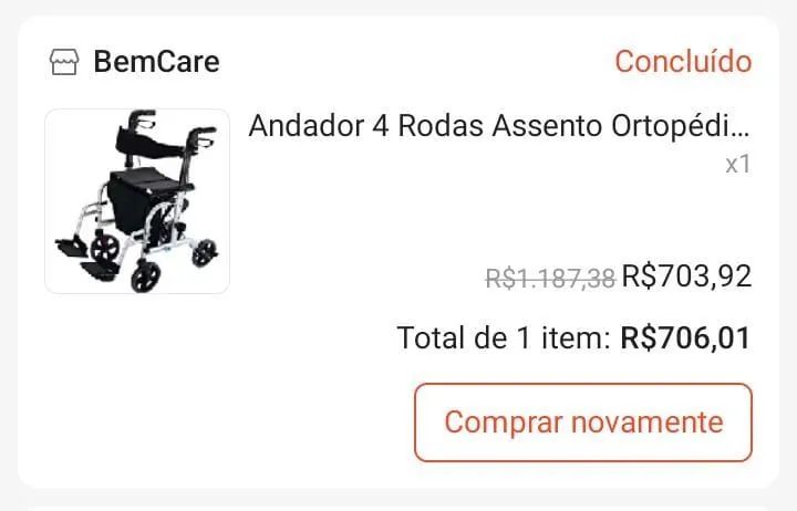 Andador 4 Rodas, Assento Ortopédico, Dobrável e com freio - Foto 2