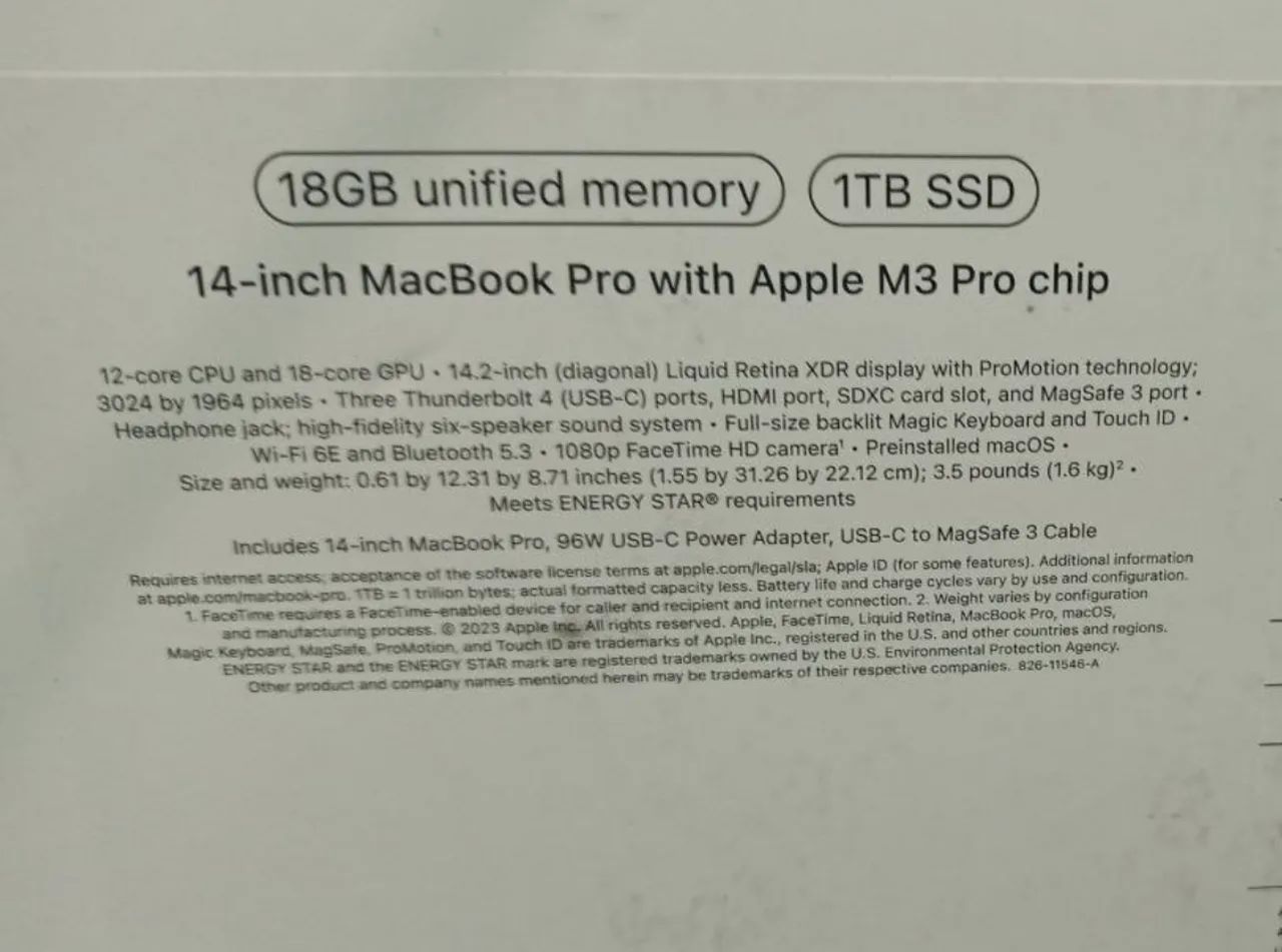 Macboock Pro M3 Pro 14.2 2023 18GB/ 1TB - Foto 2
