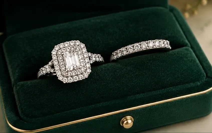 80 Diamantes-Anel Noivado + Aliança Ouro Branco 14K 