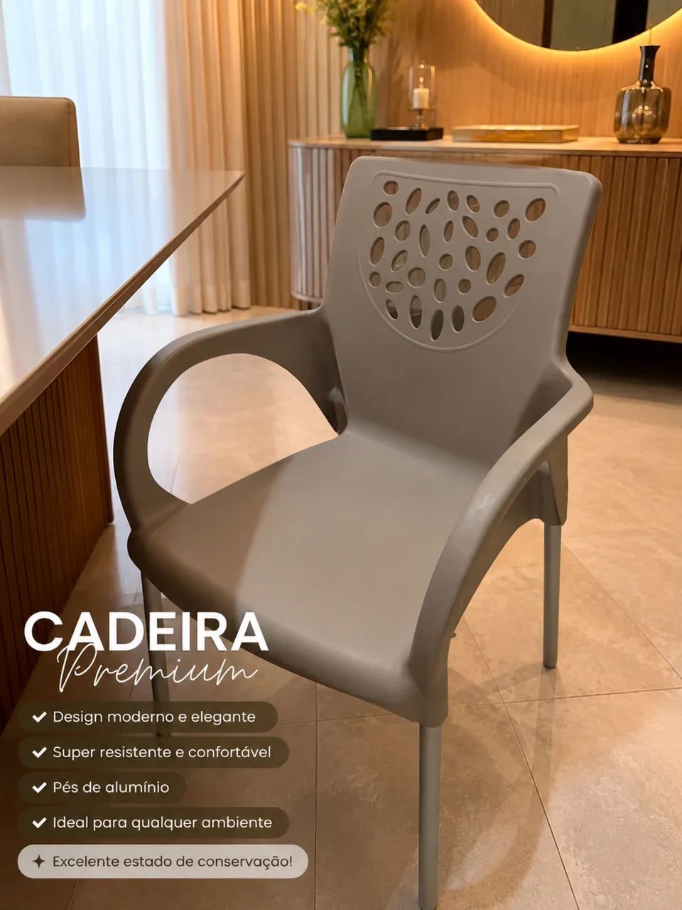 Cadeira de plástico premium com pés de alumínio