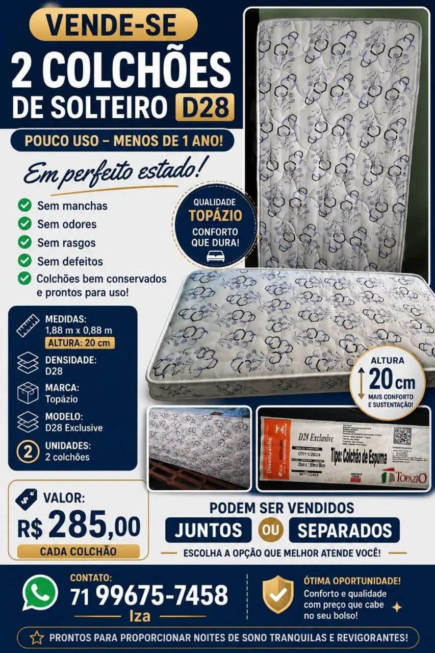 COLCHÕES DE SOLTEIRO EM PERFEITO ESTADO 