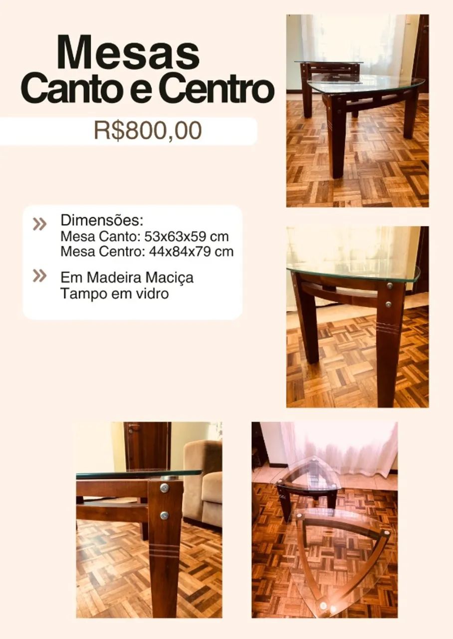 Conjunto mesas centro e canto
