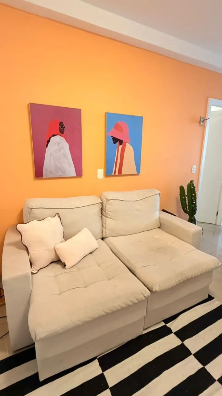 Sofá 3 Lugares Retrátil Berna Linho Cru 180 cm - Mobly - Foto 2
