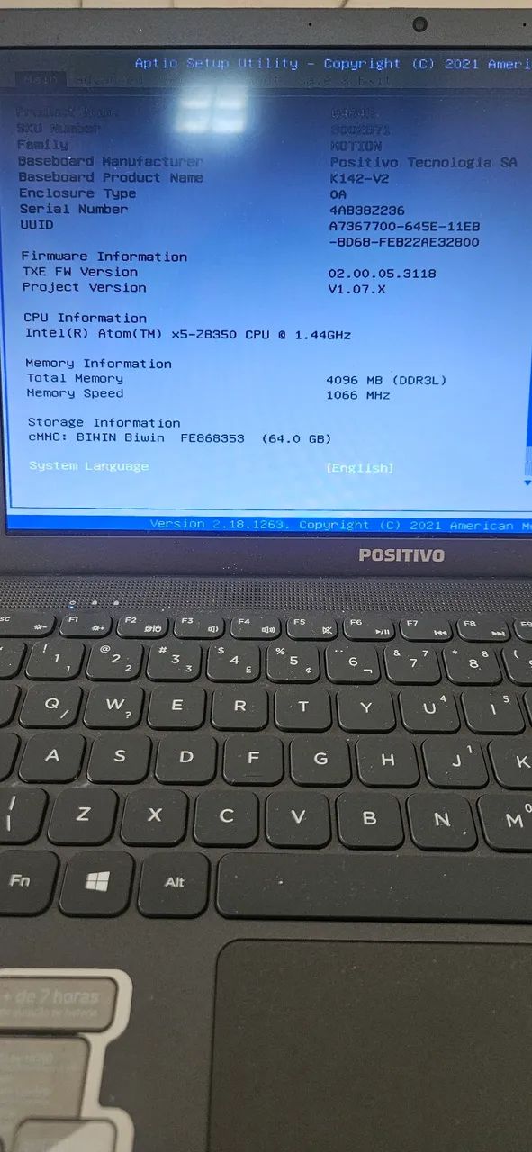 Notebook Positivo 4gb de Ram SSD 64gb