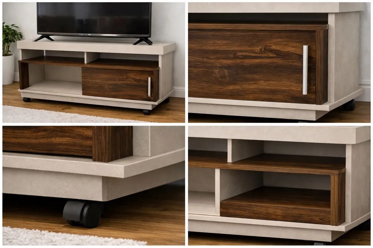Rack Suporte TV Universal Moderno Madeira Claro Escuro Rodízios