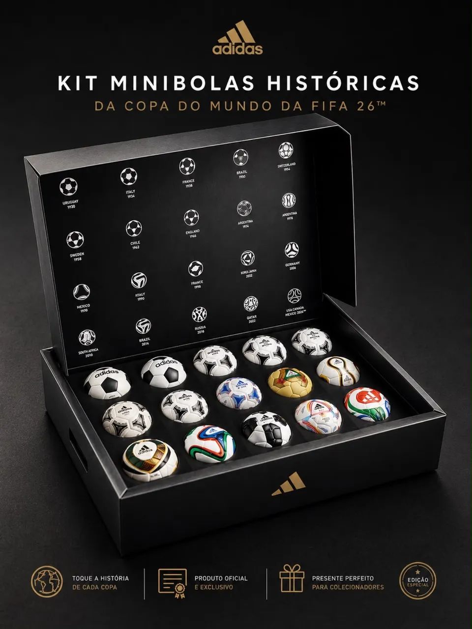 ? KIT MINIBOLAS HISTÓRICAS DA COPA DO MUNDO FIFA? ?