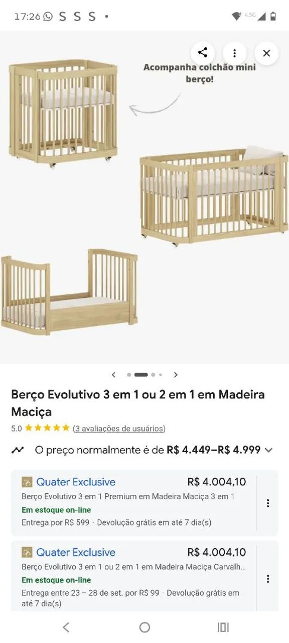 Berço de bebe evolution 3 em 1