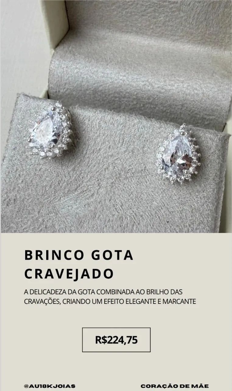 Brinco Gota Cravejado em Prata 925
